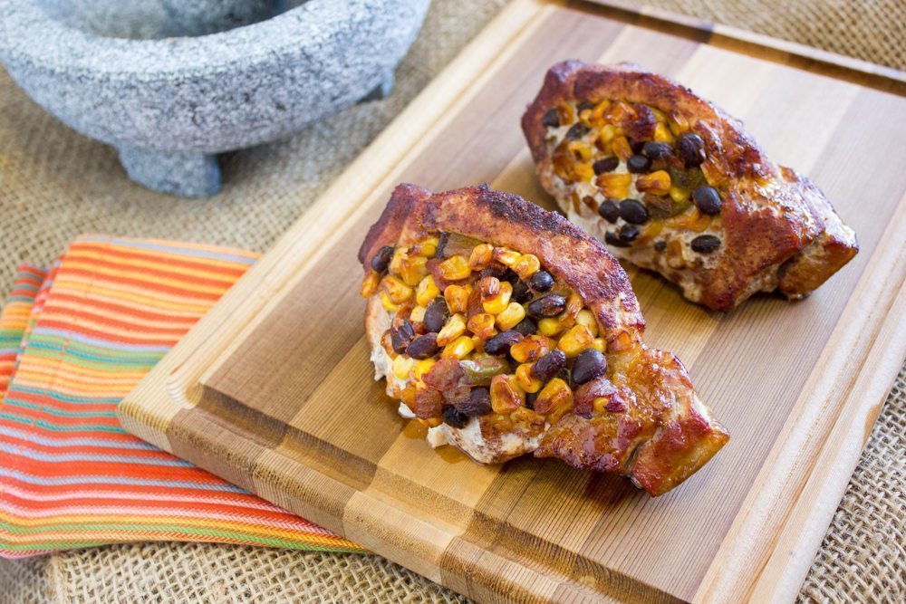 Pork Chops with Corn & Black Bean Stuffing